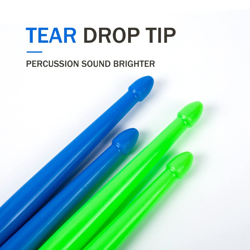 Musfunny 5A Nylon Drumsticks for Kids Adults: Light Durable Drum Sticks Blue Green with Anti-Slip Handles for Electronic Drums Exercise Percussion Accessories (2 Pairs) - Image 4
